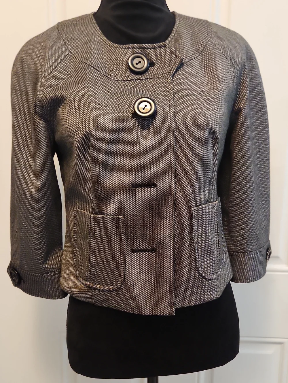 Women's Gray Herringbone Cropped Blazer Jacket